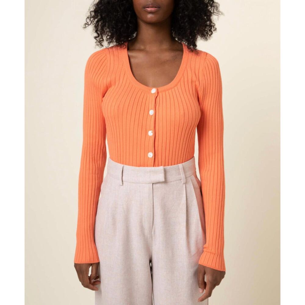 NWT Frnch Paris Women's Orange Cardigan Sweater Medium Long Sleeve‎ Casual